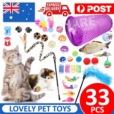 33Pcs Bulk Buy Cat Kitten Toys Rod Fur Mice Bells Balls Catnip Lovely Pet Toy • $15.95
