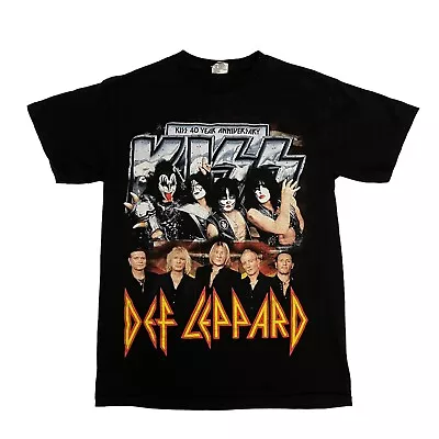 KISS & Def Leppard T-Shirt 2014 Tour Black Mens M Cotton Music Glam Rock Band • £15.99