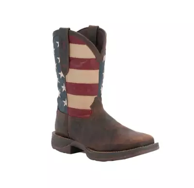 Men's Dark Brown Oiled American Flag Leather Cowboy Boots - 5 Day Delivery • $112