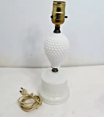 Vintage Hobnail Milk Glass & Brass Table Night Stand Lamp 12  WORKING • $19.95