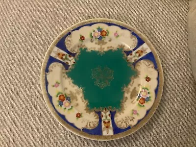 Rare Beautiful Meito China Plate From Japan. Floral Gold Embossed Blue & Green • £9.99