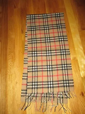 Vintage Burberry's Tan Novacheck Plaid Fringed 100% Cashmere Scarf 54  England • $89