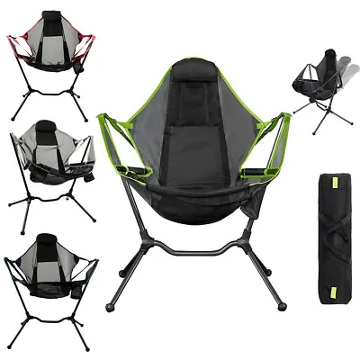 $67.99 • Buy Heavy Duty Chair Folding Camping Rocking Chairs Padded Round Recliner+Bag Pillow