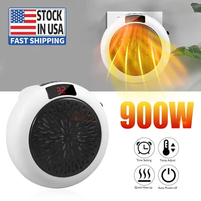 900W Portable LED Digital Electric Heater Wall Sockets Mini Fan With Timer Home • $16.59