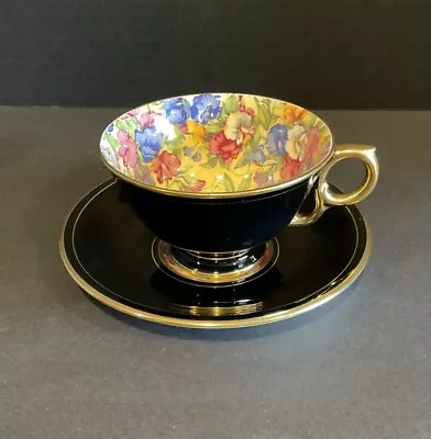 Vintage Royal Winton Grimwades Best Gold Black  Sweet Pea  Cup & Saucer Set Rare • $42.97