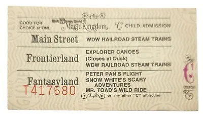 Vintage Walt Disney World Magic Kingdom Child Ticket C Peter Pan • $4.99