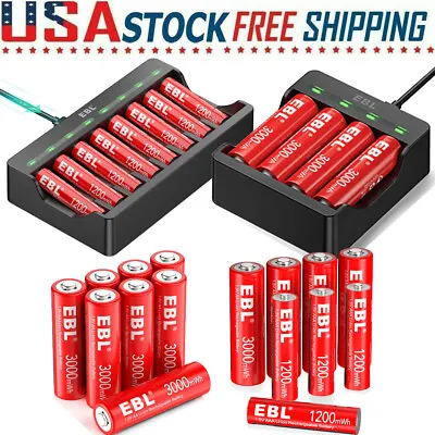 EBL AA AAA Rechargeable Lithium Li-ion Batteries 1.5V / Battery Charger Lot • $10.89