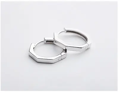 Solid 925 Sterling Silver Octagon Huggie Hoop Earrings Plain 15mm Men Women D25 • $15.95