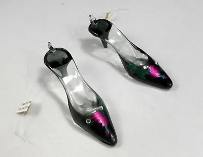 Marshall Fields Pair Rose High HEELS Slings Shoes Ornaments Glass Christmas NIB • $29.95