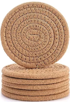 6 Pcs Coasters For Drinks Stylish Handmade Round Woven Coaster - 4.3  Brown • $8.50