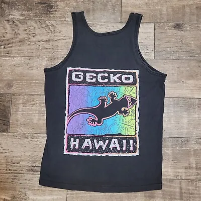 Vintage Gecko Hawaii Tank Top Single Stitch Size 26.5×18.5 Black Beach Lizard  • $19.95