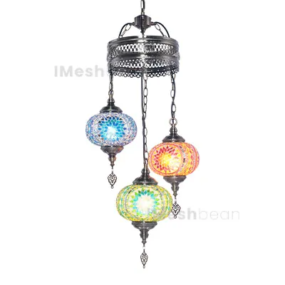 3/5 Light Handmade Turkish Mosaic Lamp Hardwired/Plug-in Moroccan Hanging Light • $95.66