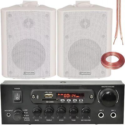 2x White Bluetooth Wall Speaker System 110W Bar Restaurant Wireless Amp HiFi Kit • £146.99