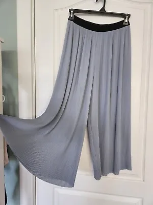 Zara Pallazo Pants Size L Blue Elastic Waist Wide Leg Pull On • £27.94