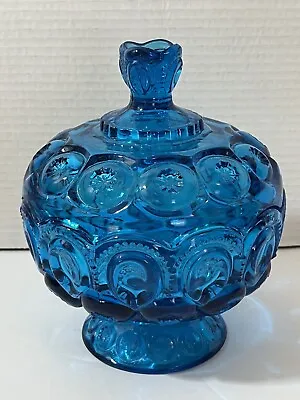 LE Smith Moon And Stars Blue Glass Lidded Compote Candy Dish 8” Vintage READ • $29.60