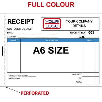 Personalised Duplicate A6 Receipt Book / Pad Print / Ncr / Invoice / Order • £7.50