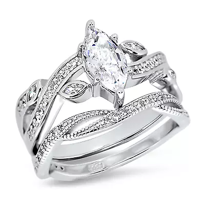 Marquise Cut Sterling Silver Vintage CZ Wedding Engagement Ring Set For Women • $49.99