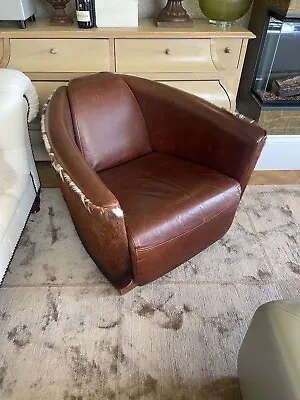 Great Quality Brown Saddle Leather And Cow Fur Aviator Tub Chair Armchair C • £11.50