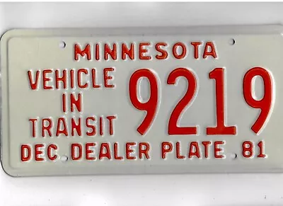 MINNESOTA 1981 License Plate  9219  ***MINT***DEALER VEHICLE IN TRANSIT*** • $5