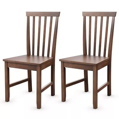 Set Of 2 Solid Wood Armless Mission Style Dining Chairs In Walnut Brown Finish • $222.32