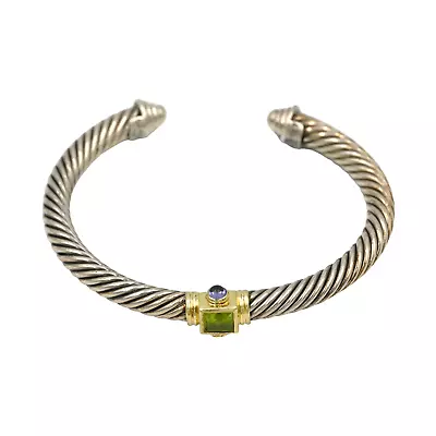 David Yurman 5mm Cable Peridot Amethyst Cuff Bracelet Sterling Silver 14k Gold • $198.50