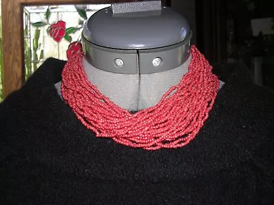 Stunning 22 Strand Coral Beaded Choker Necklace Sterling Silver Frida Hand Clasp • $149