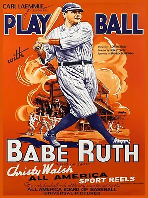 Decor POSTER.Home Room Art.Interior Design.Baseball  Babe Ruth Play Ball.6988 • $39