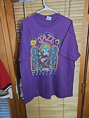 Vintage 90s Single Stitch New Orleans Jazz Festival Art Tee T Shirt 1993 XL Band • $35
