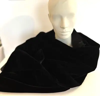 VINTAGE BLACK Velvet Satin-like Lined Evening Shawl Wrap • $20