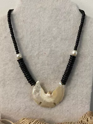 Vintage Carved Mother Of Pearl Phoenix Bird Pendant Necklace • $14.99