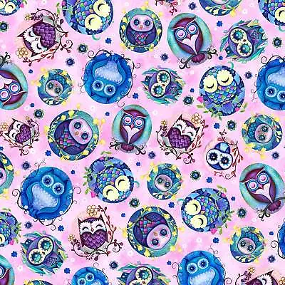 Hootie Patootie - Owl Toss Pink By Jeremiah Ketner - Cotton By The 1/2 Yd • £6.02