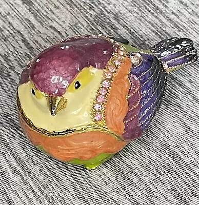 Enamel Songbird Bejeweled BIRD Hinged Jeweled Trinket Box • $17.85