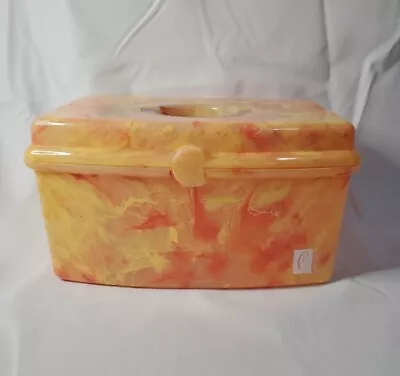 VTG Caboodles Orange/Yellow Retro Splash Makeup Jewelry Organizer Case Mirror • $19.95