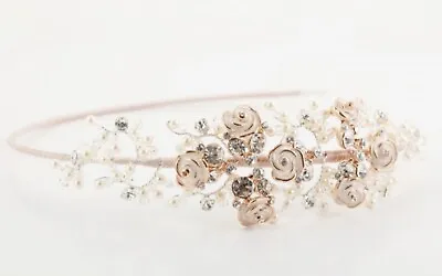 £90 • Buy Wedding Bridal Side Tiara Headband Rose & Pearl By Richard Designs RRP £144