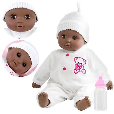 BiBi Doll 16  Black Baby Doll Soft New-born Ethnic Dark Skin Open & Close Eyes • £17.19