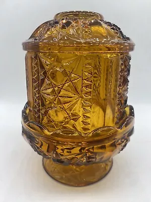 VTG Indiana Glass Fairy Lamp Golden Amber Stars & Bars Fairy Lamp 6.5  Tall 2-Pc • $24.99