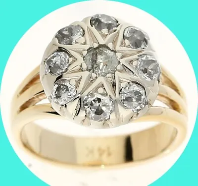Antique Mine Cut Diamond Ring .95CT 14K Multi- Tone Gold Size 3 3/4 • $484.50