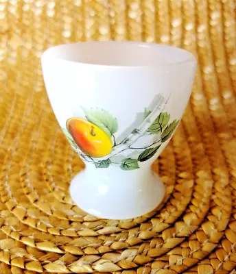 Vintage Egg Cup French Arcopal Milk Glass Fruit Pattern Easter! Beautiful EUC • $8.95