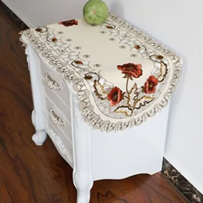 Embroidered TableclothFlower Hollow Coffee Table Cloth Doily Satin Cover Decor • £6.61