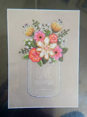 Artiste Stamped Cross Stitch Kit Love Always Mason Jar Flowers Farmhouse 6  X 8  • $6.95