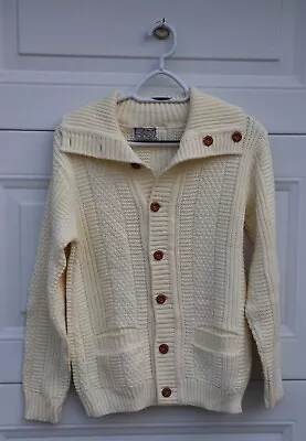 Vintage Sears Fisherman's Cable-Knit Cardigan Cream Men's Size 36 Made In Canada • $35.56