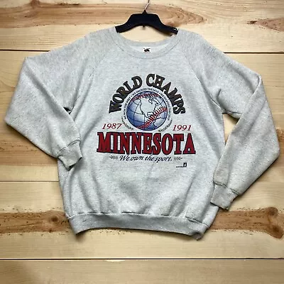 Vintage Minnesota Twins Sweatshirt XL Gray Crewneck Pullover World Series 1991 * • $29.99