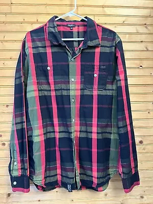 LRG Lifted Research Group Women’s XL Cotton Plaid Blouse Christmas Holidays • £28.92