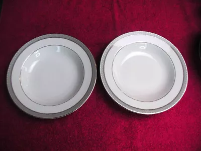 {SET OF 2} Mikasa (Platinum Crown) 8 5/8  RIMMED SOUP BOWLS Exc  (4 Set Avail) • $8