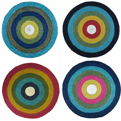 Oussum Area Rug 100% Natural Jute Braided Round Rag Rugs Reversible Colorful Mat • £115.81