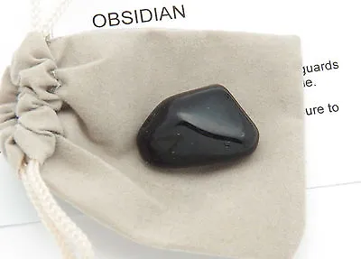 1 Black OBSIDIAN Tumbled Stone Volcanic Glass Gemstone W Pouch Sz Large 8.1-15 G • $4.95