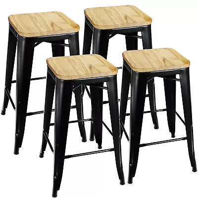 Set Of 4 Metal Bar Stools 26  Barstools Counter Height Indoor Outdoor  Black  • $111.58