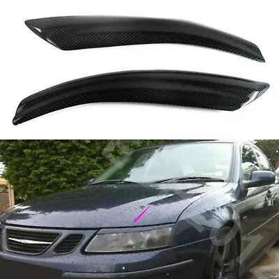 For SAAB 9-3 2002-2007 Carbon Fiber Headlights Eyelids Eyebrows Cover Black 1Set • $35.03