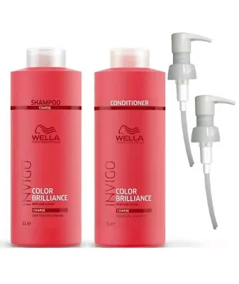 £32.90 • Buy Wella Invigo Brilliance Coarse Shampoo & Conditioner Duo Litre Pack + Pumps