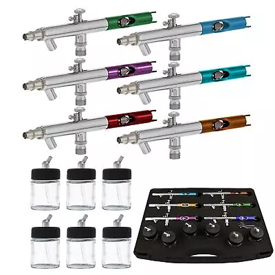 Set Of 6 Siphon Dual-Action AIRBRUSH KIT Hobby Temporary Tattoo Body Art T Shirt • $129.99